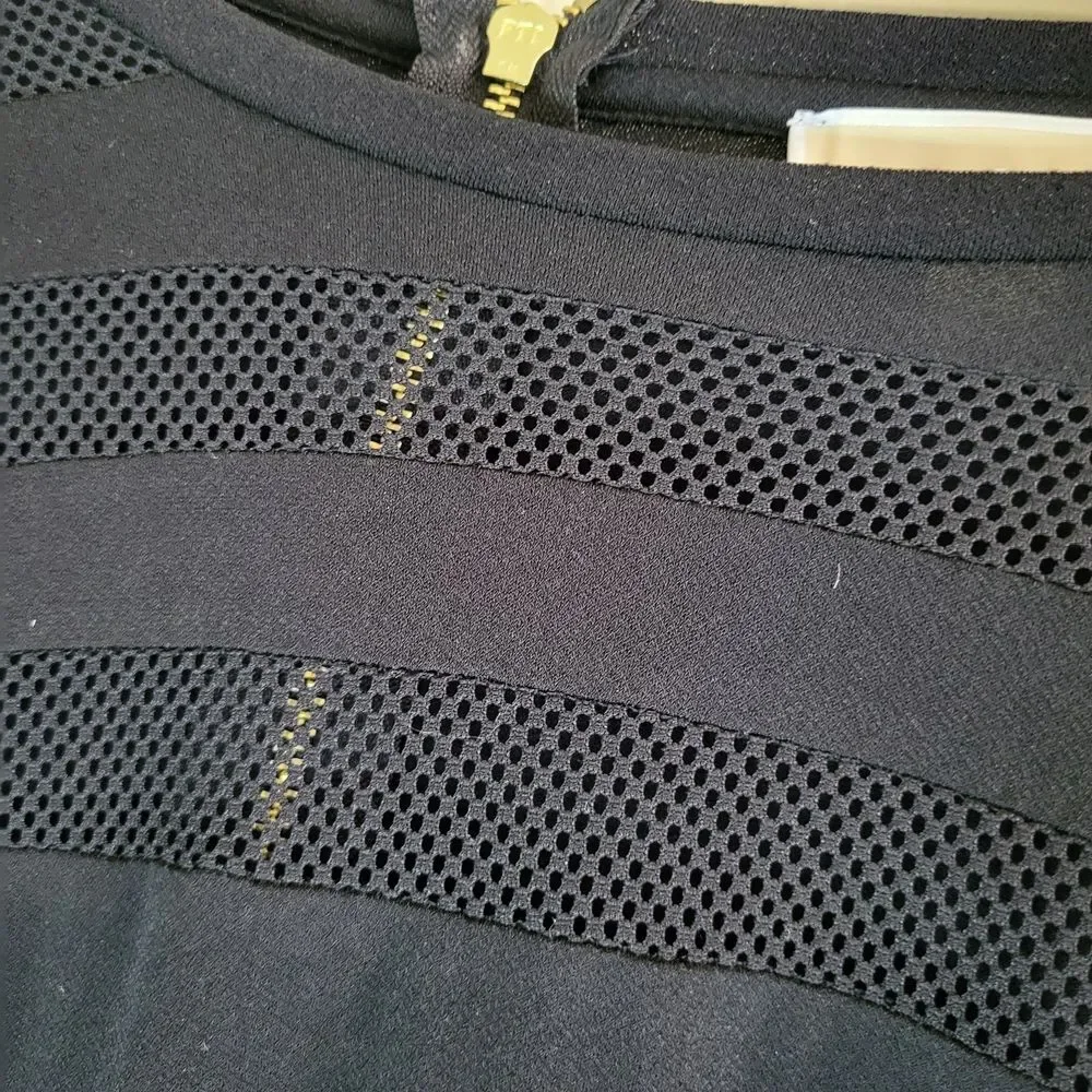 Michael Kors Black Midi Dress with Subtle Knit Yoke